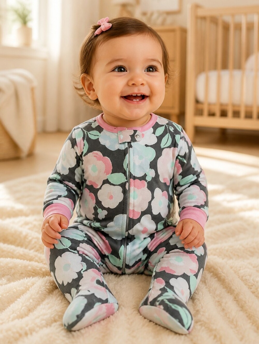 Carter's Baby Girl 12M Sleep & Play Gray Floral Printed Footed One-Piece Pajama